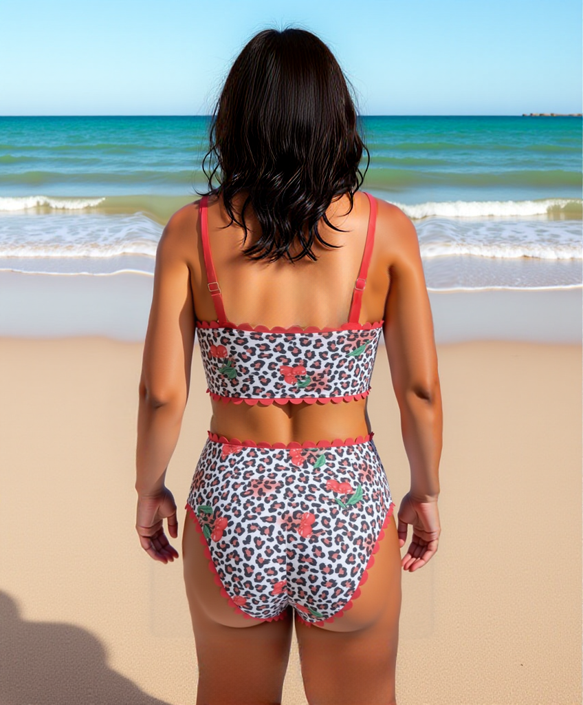 Designer Slenderizing Plus Size Two Piece Beach Set Featuring Fierce Animal Print Size 1XL