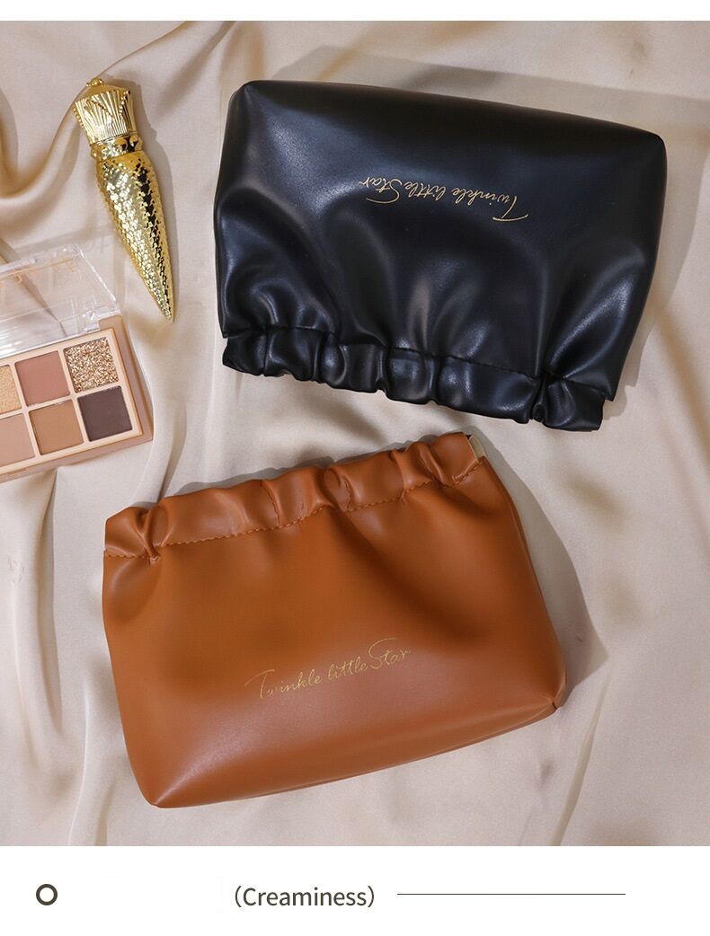 Leather Cosmetic Bag Set, Big & Small "Twinkle Little Star" Makeup Organizer for Travel & Daily Use(brown)