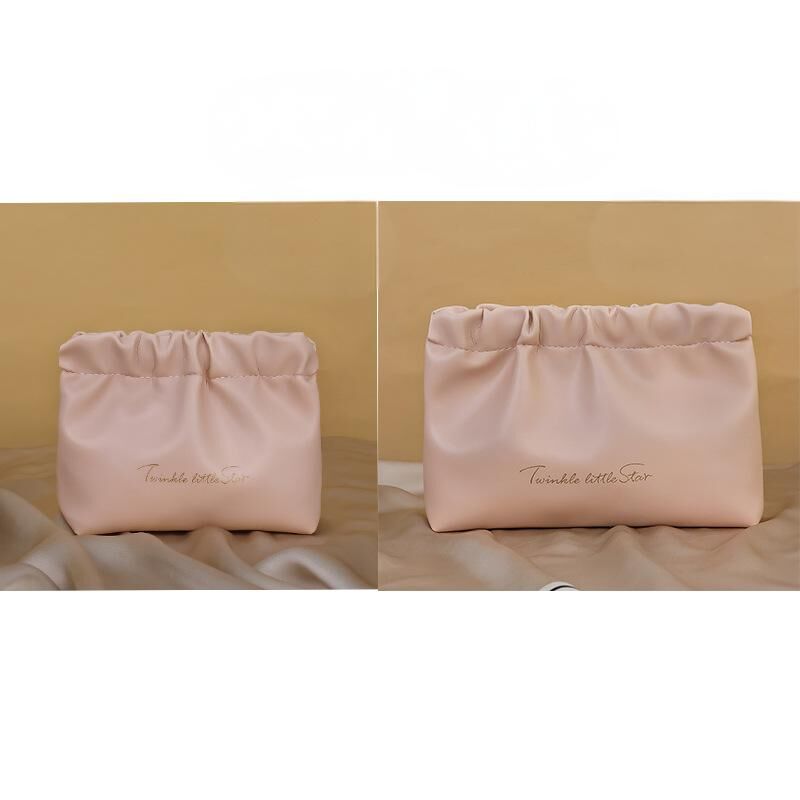 Leather Cosmetic Bag Set, Big &amp; Small &quot;Twinkle Little Star&quot; Makeup Organizer for Travel &amp; Daily Use(pink)