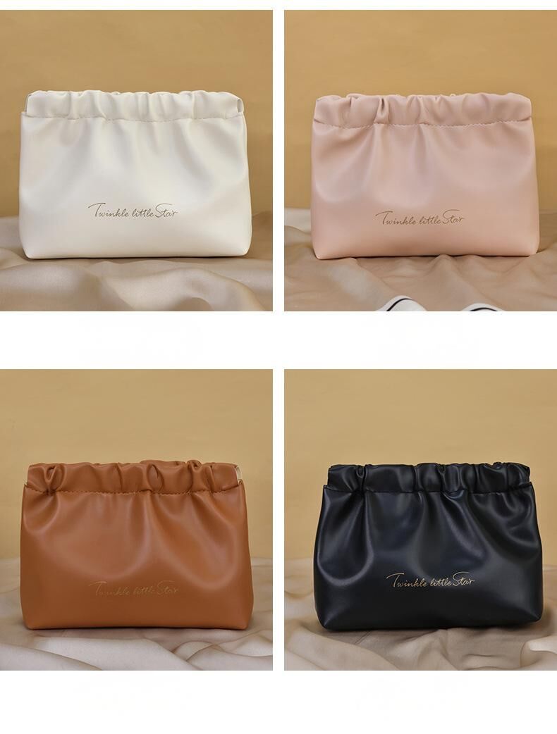 Leather Cosmetic Bag Set, Big & Small "Twinkle Little Star" Makeup Organizer for Travel & Daily Use(pink)