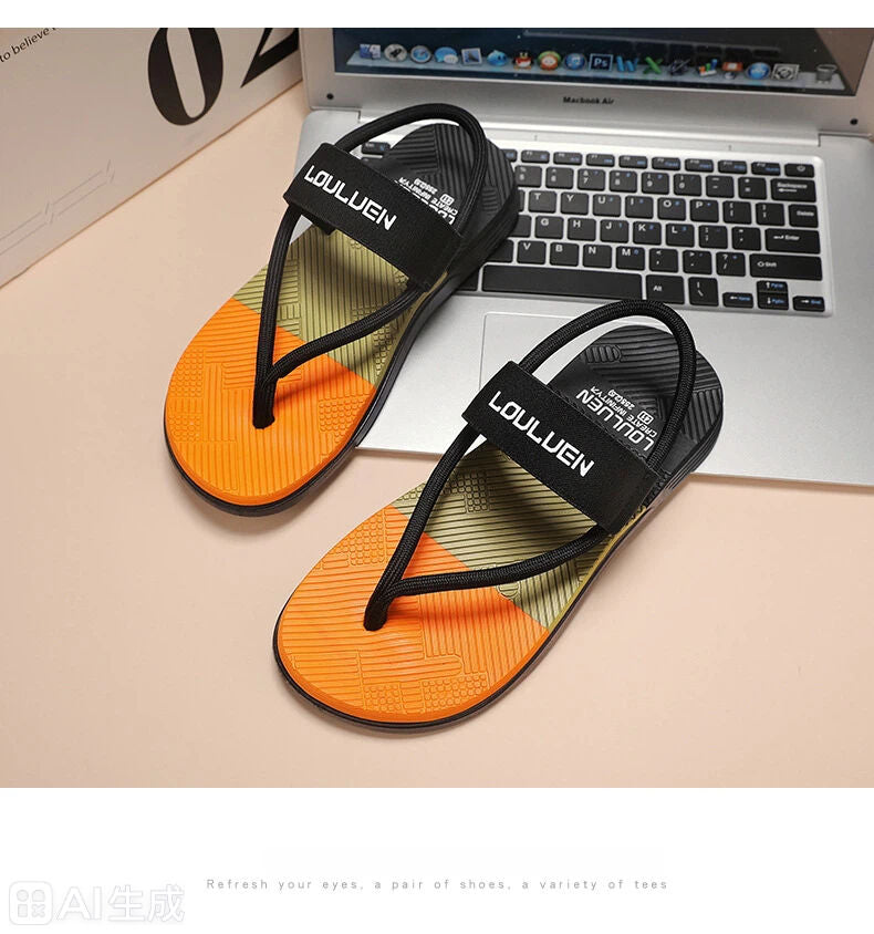 Men's Outdoor Non-Slip Sandals, 4-Color EVA Lightweight Thick-Sole Beach Slippers for Casual & Sports(black)