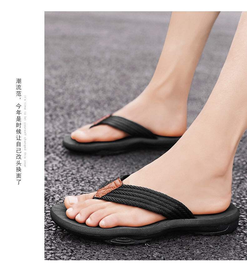 Men's Outdoor Non-Slip Flip Flops, 6 Colors EVA Lightweight Thick-Sole Beach Sandals for Casual & Sports(black)