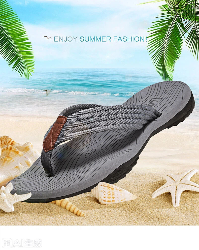Men's Outdoor Non-Slip Flip Flops, 6 Colors EVA Lightweight Thick-Sole Beach Sandals for Casual & Sports(black and gray)