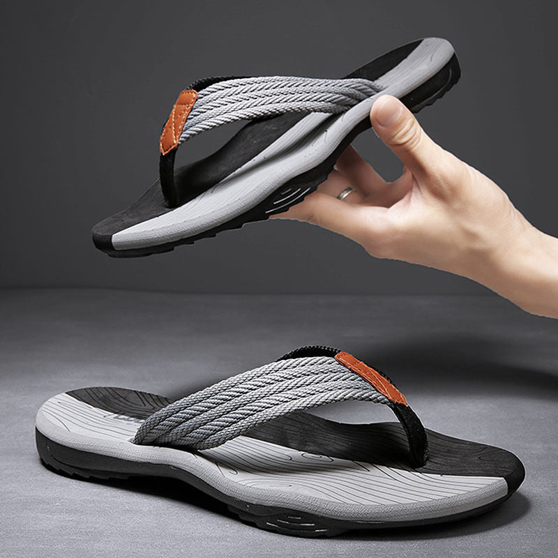 Men's Outdoor Non-Slip Flip Flops, 6 Colors EVA Lightweight Thick-Sole Beach Sandals for Casual & Sports(black and gray)