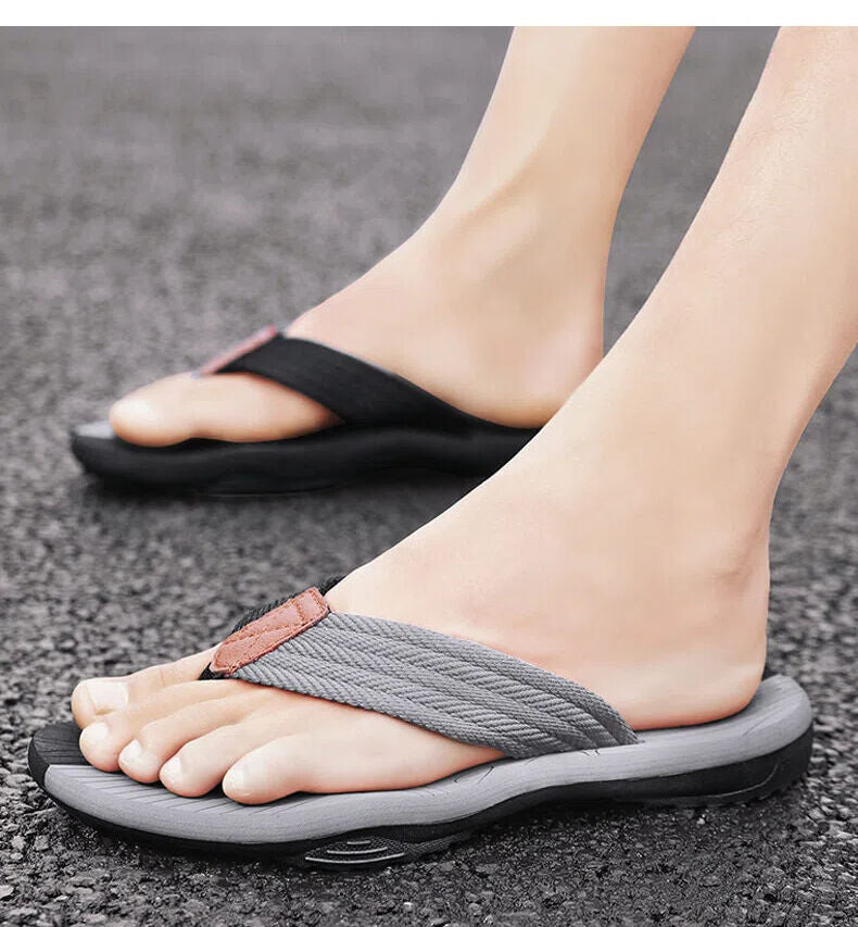 Men's Outdoor Non-Slip Flip Flops, 6 Colors EVA Lightweight Thick-Sole Beach Sandals for Casual & Sports(black and gray)