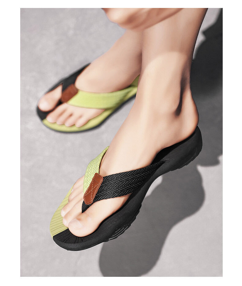 Men's Outdoor Non-Slip Flip Flops, 6 Colors EVA Lightweight Thick-Sole Beach Sandals for Casual & Sports(black and green)