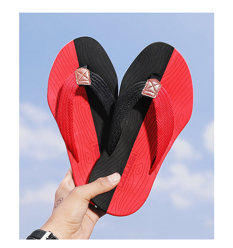 Men's Outdoor Non-Slip Flip Flops, 6 Colors EVA Lightweight Thick-Sole Beach Sandals for Casual & Sports(red and black)