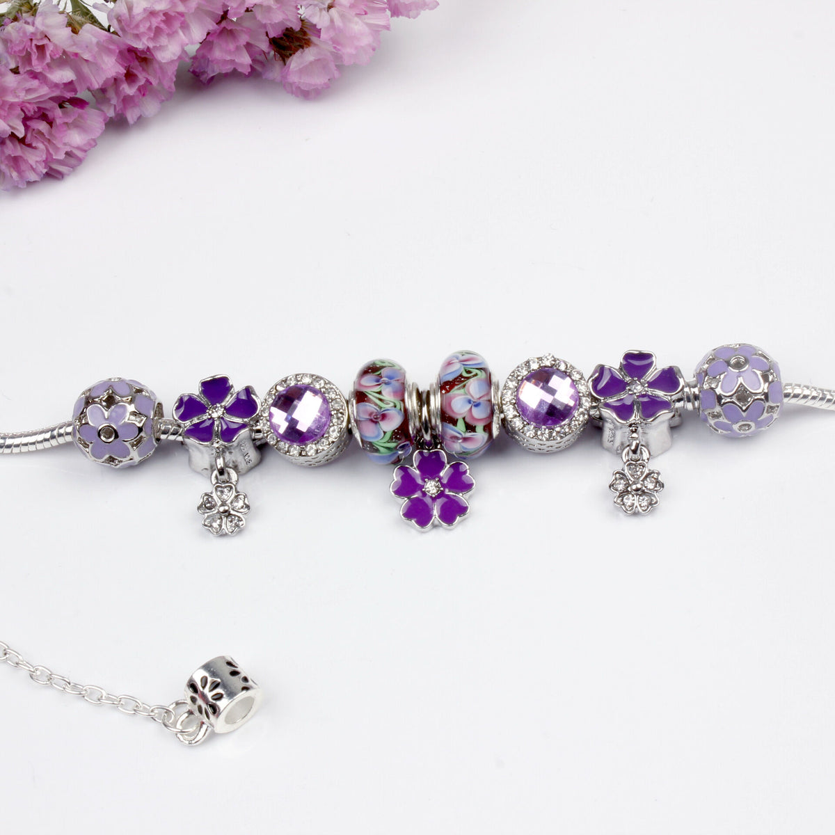 Purple Floral Pendant Bracelet(18cm)