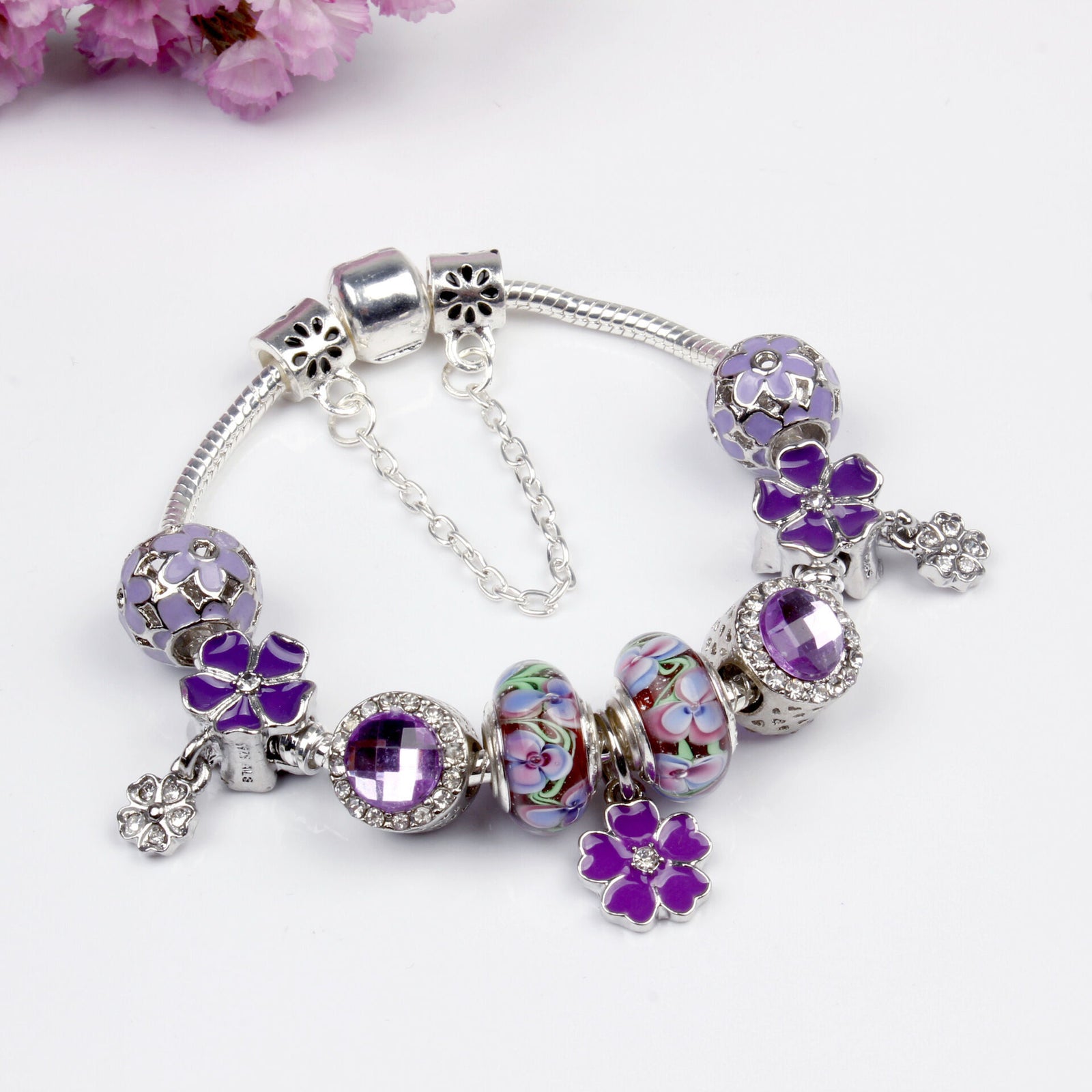 Purple Floral Pendant Bracelet(19cm)