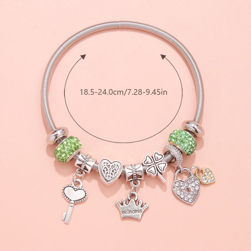 Charm Bracelet with Heart, Four-Leaf Clover &amp; Rhinestone Beads(green)