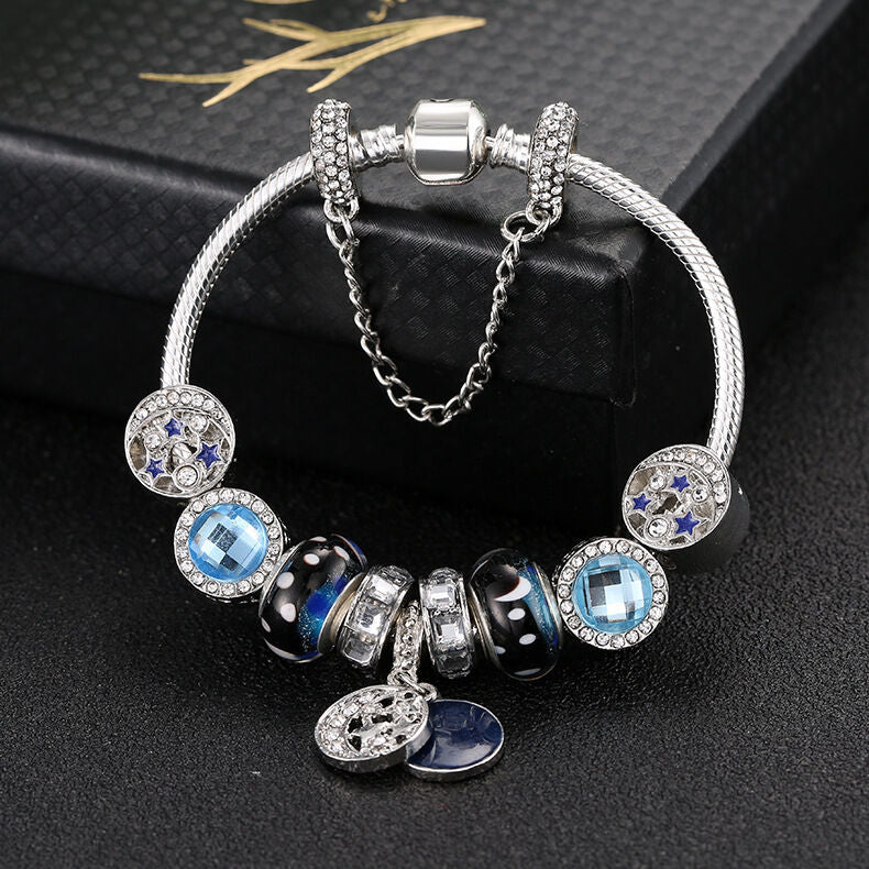 Blue Starry Sky Charm Bracelet with Moon & Star Pendant(18cm)