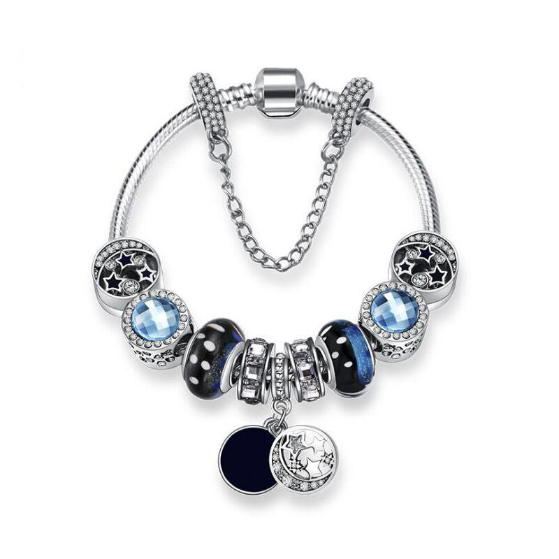 Blue Starry Sky Charm Bracelet with Moon &amp; Star Pendant(19cm)