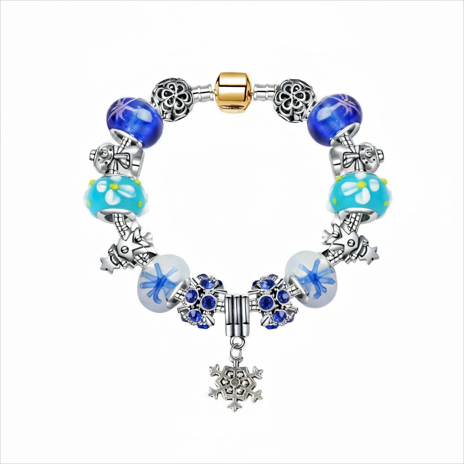 Christmas Snowman & Pine Tree Bead Bracelet with Snowflake Pendant Bracelet(19cm)