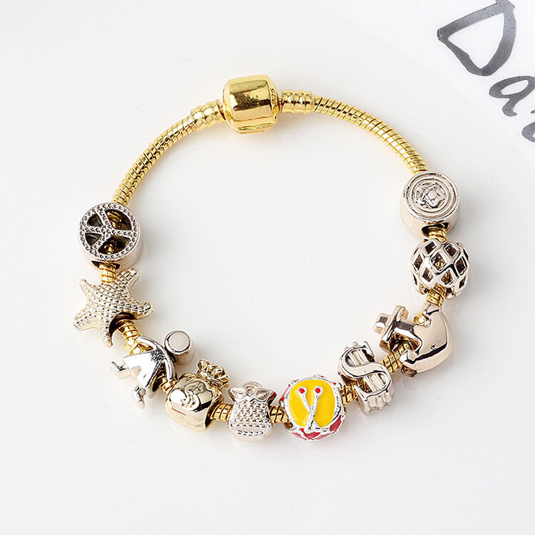 Golden Tropical Marine Life Anchor Money Bag Dollar Bead Bracelet(18cm)