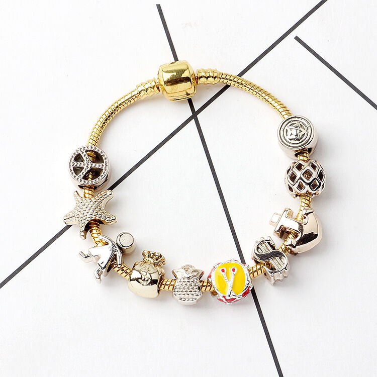 Golden Tropical Marine Life Anchor Money Bag Dollar Bead Bracelet(19cm)