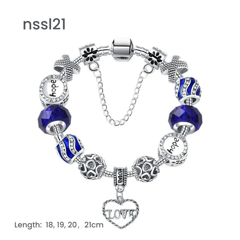 10 Styles Charm Bracelets Set: Colorful Alloy & Glass Beaded Bracelets, Adjustable Length 16-21cm(double)