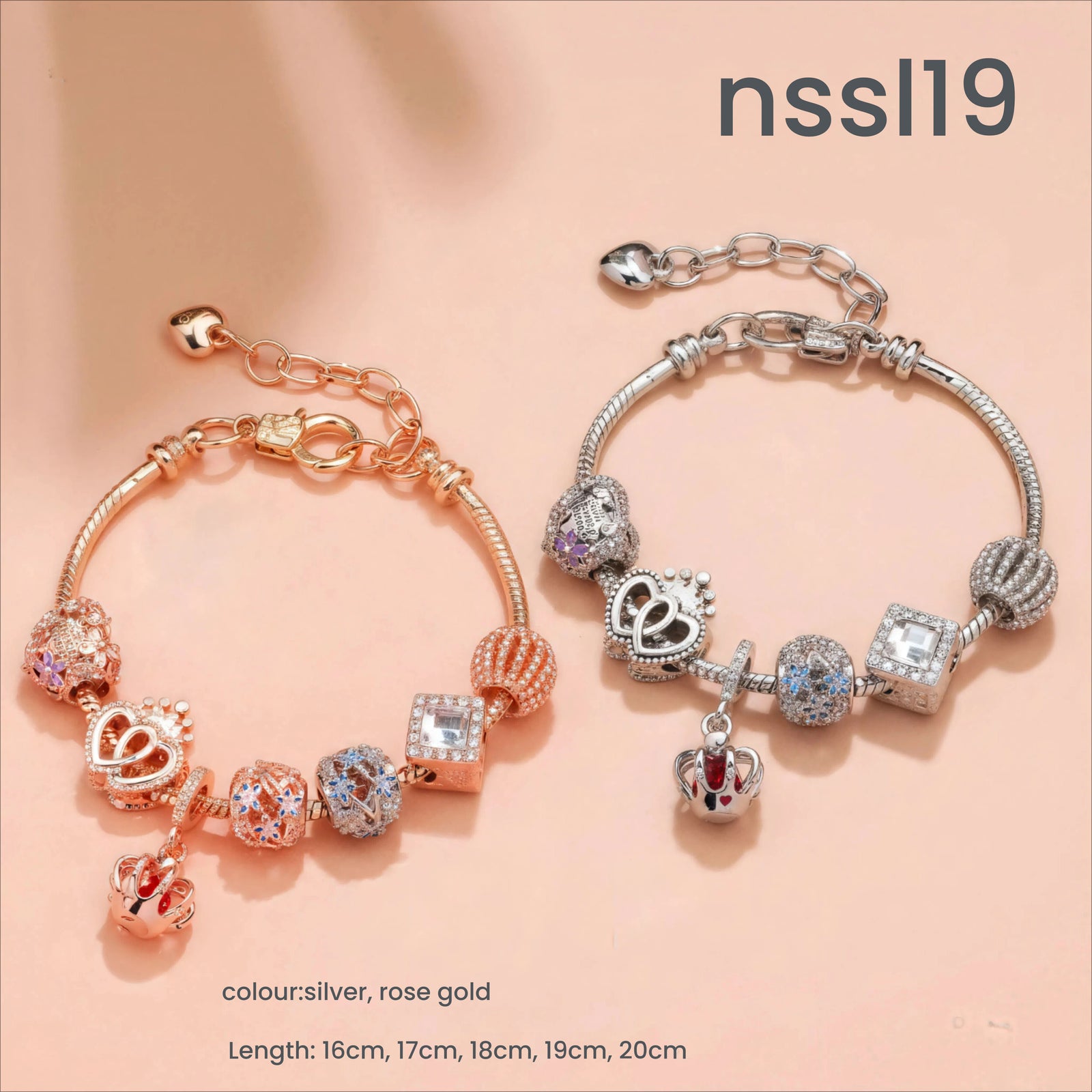 10 Styles Charm Bracelets Set: Colorful Alloy & Glass Beaded Bracelets, Adjustable Length 16-21cm(double)