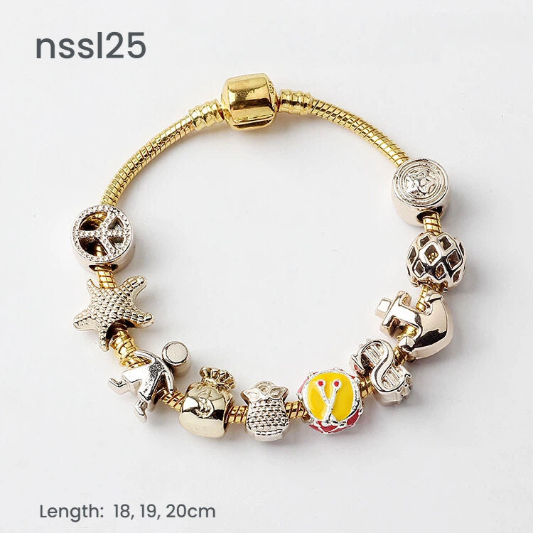 10 Styles Charm Bracelets Set: Colorful Alloy &amp; Glass Beaded Bracelets, Adjustable Length 16-21cm(triple)