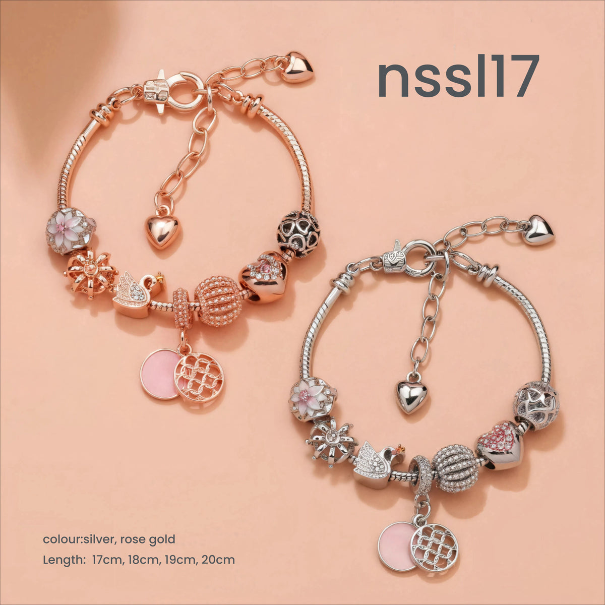 10 Styles Charm Bracelets Set: Colorful Alloy & Glass Beaded Bracelets, Adjustable Length 16-21cm(triple)