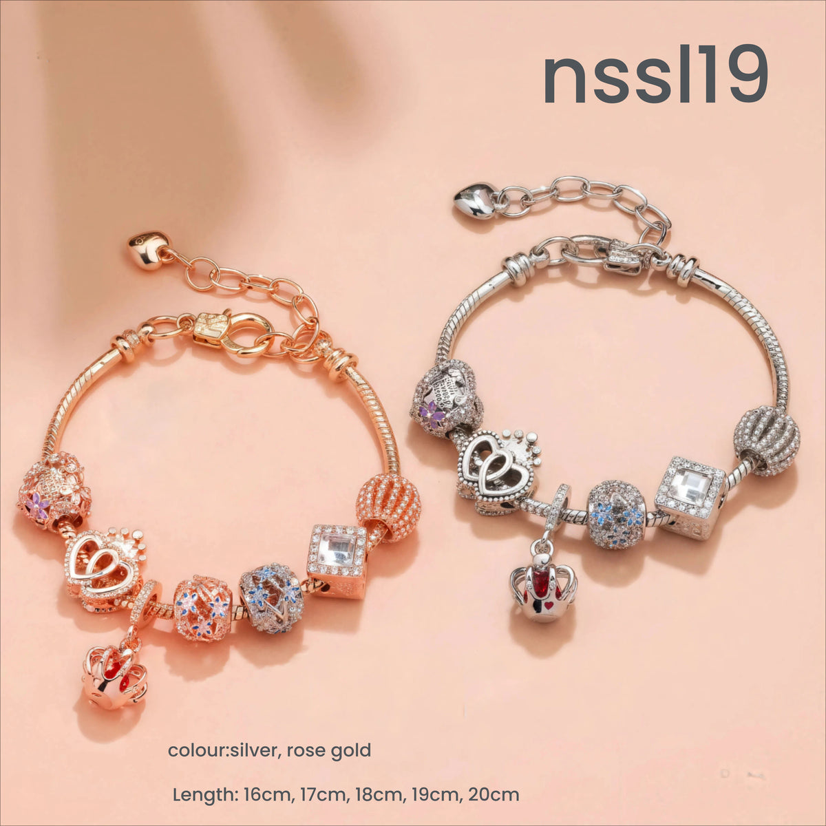 10 Styles Charm Bracelets Set: Colorful Alloy & Glass Beaded Bracelets, Adjustable Length 16-21cm(triple)