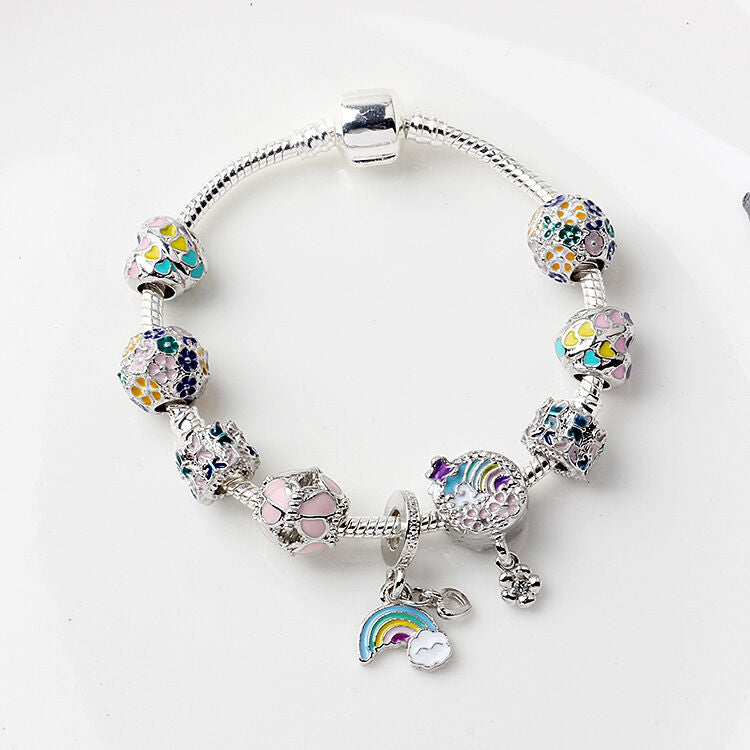 Sky-themed Heart Wreath Rainbow Pendant Alloy Bracelet(18cm)
