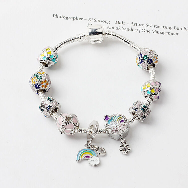 Sky-themed Heart Wreath Rainbow Pendant Alloy Bracelet(19cm)