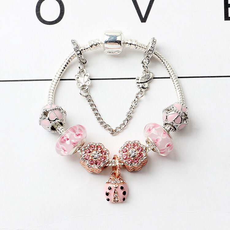 Spring Blossom Charm Bracelet with Flower Beads(18cm)
