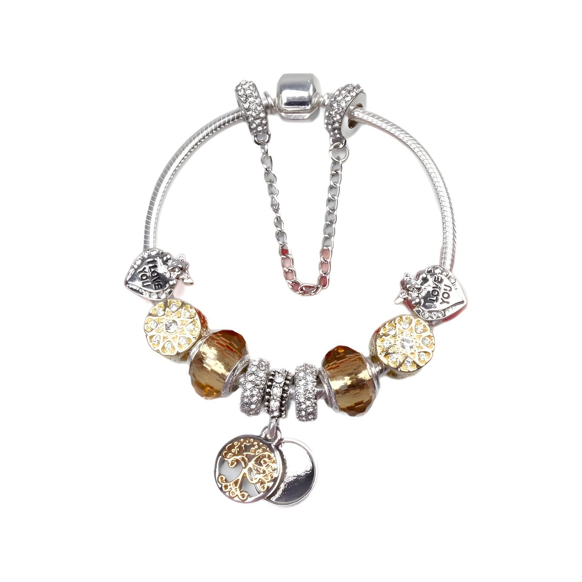 Crystal Bead &amp; Tree of Life Pendant Bracelet with Rhinestones(18cm)