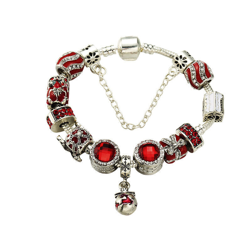 Vintage Silver-Plated Zircon Beaded Bracelet(18cm)