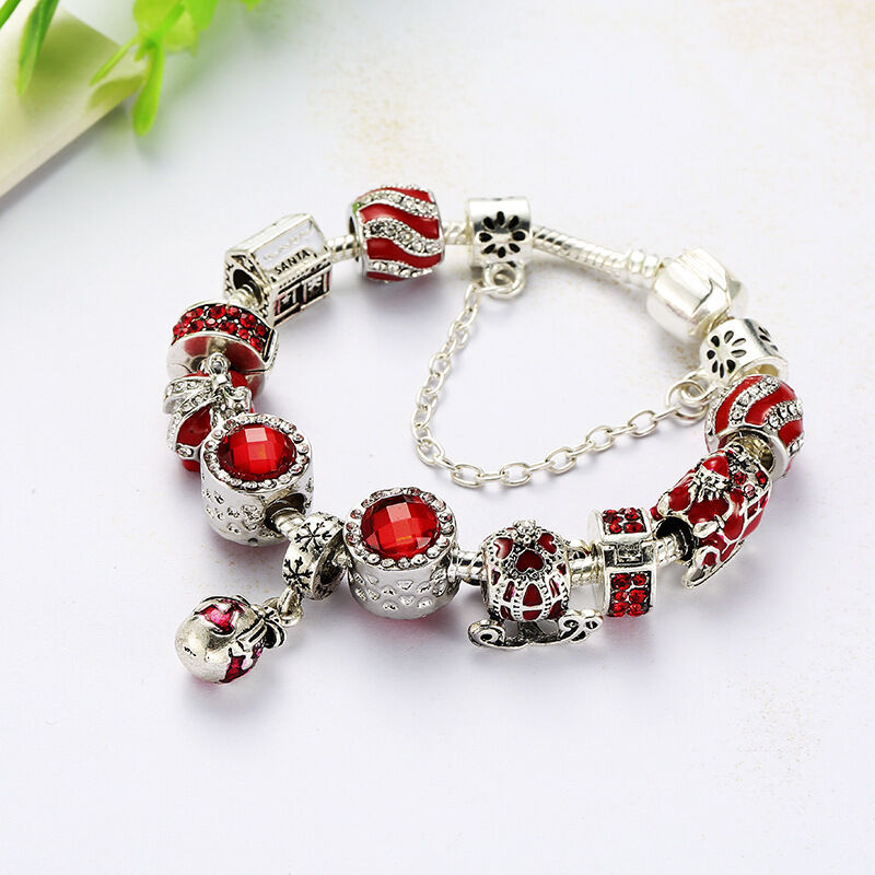 Vintage Silver-Plated Zircon Beaded Bracelet(20cm)