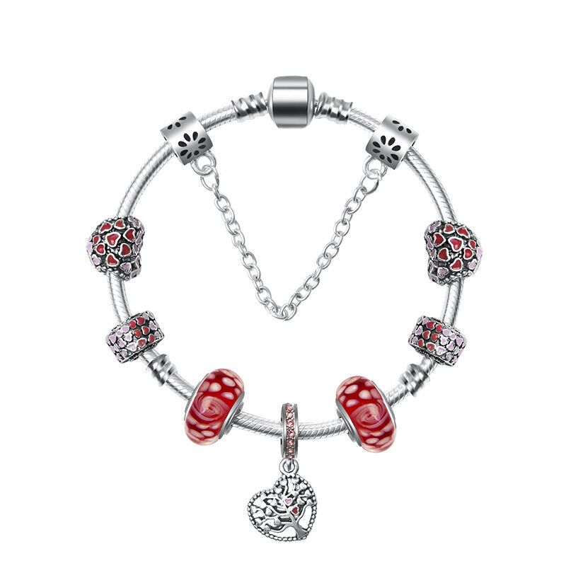 Red Zircon Beaded Christmas Tree Pendant Alloy Bracelet(18cm)