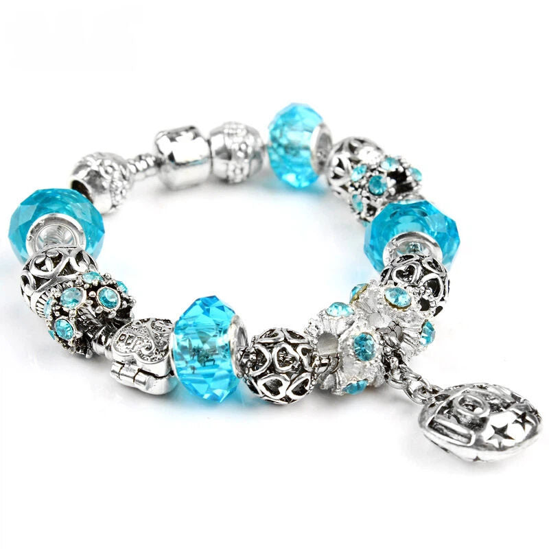 Vintage Crystal Zircon Beaded Bracelet with Hollow LOVE Alloy Pendant, Adjustable Snake Chain Bracelet(20cm+5cm)