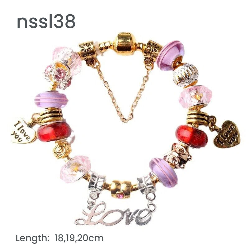 11 Styles Charm Bracelets Set,Colorful Alloy & Glass Beaded Bracelets(double)