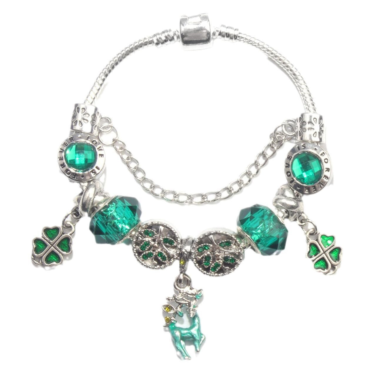 Colorful Cat Eye Glass Bead Clover Pendant Bracelet(17cm)