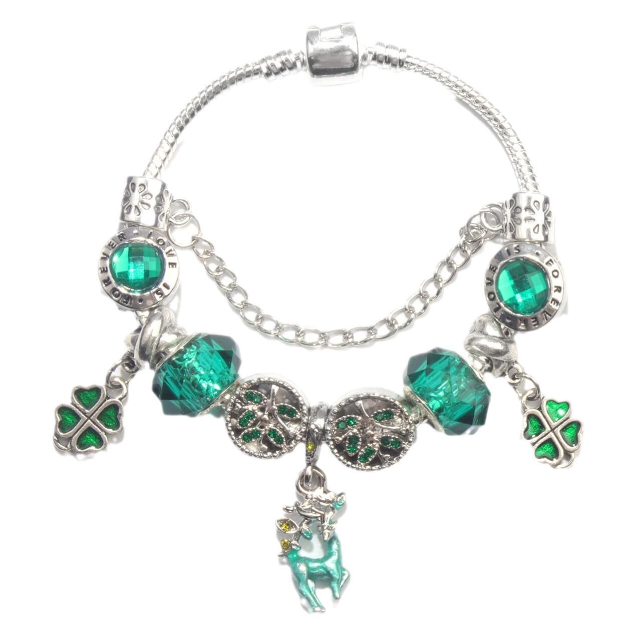 Colorful Cat Eye Glass Bead Clover Pendant Bracelet(17cm)