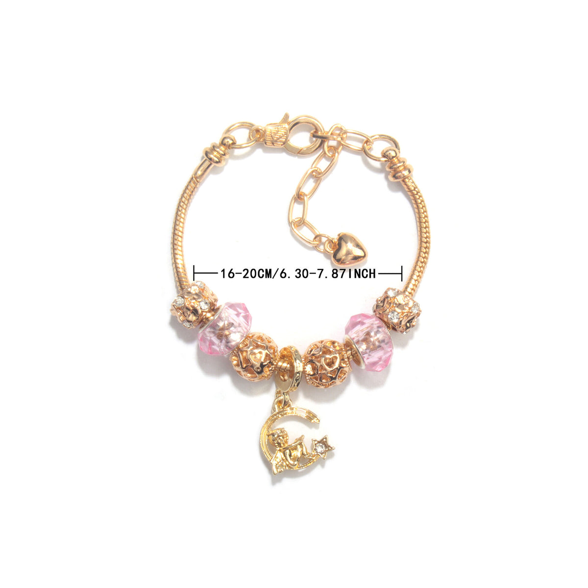 Sweet Style Crystal Rhinestone Gold Star Moon Pendant Cute Pink Bead Bracelet(20cm)
