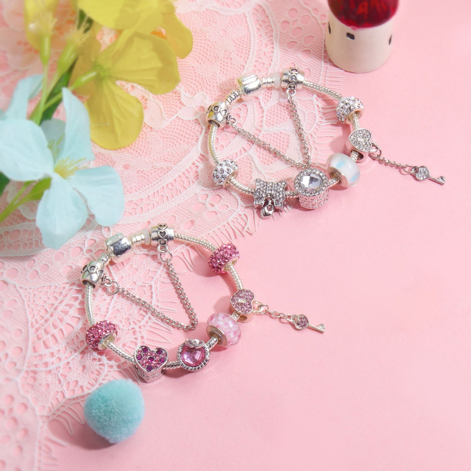 Classic Rhinestone-Inlaid Glass Bead Dreamcatcher Bracelet(silver-17cm)