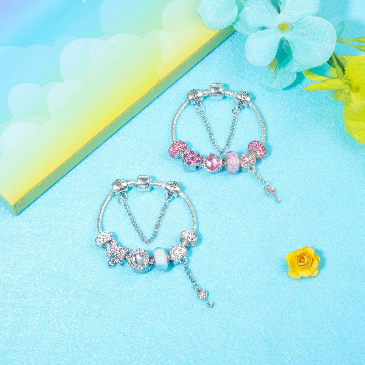 Classic Rhinestone-Inlaid Glass Bead Dreamcatcher Bracelet(silver-21cm)