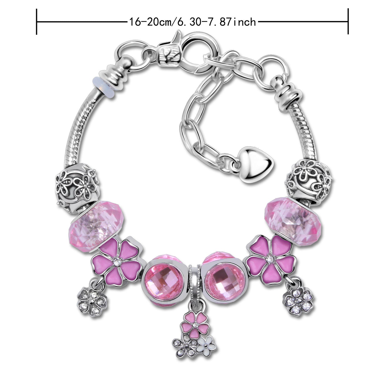 Romantic Floral Big Glass Bead Petal Pendant DIY Bracelet(pink-16cm)
