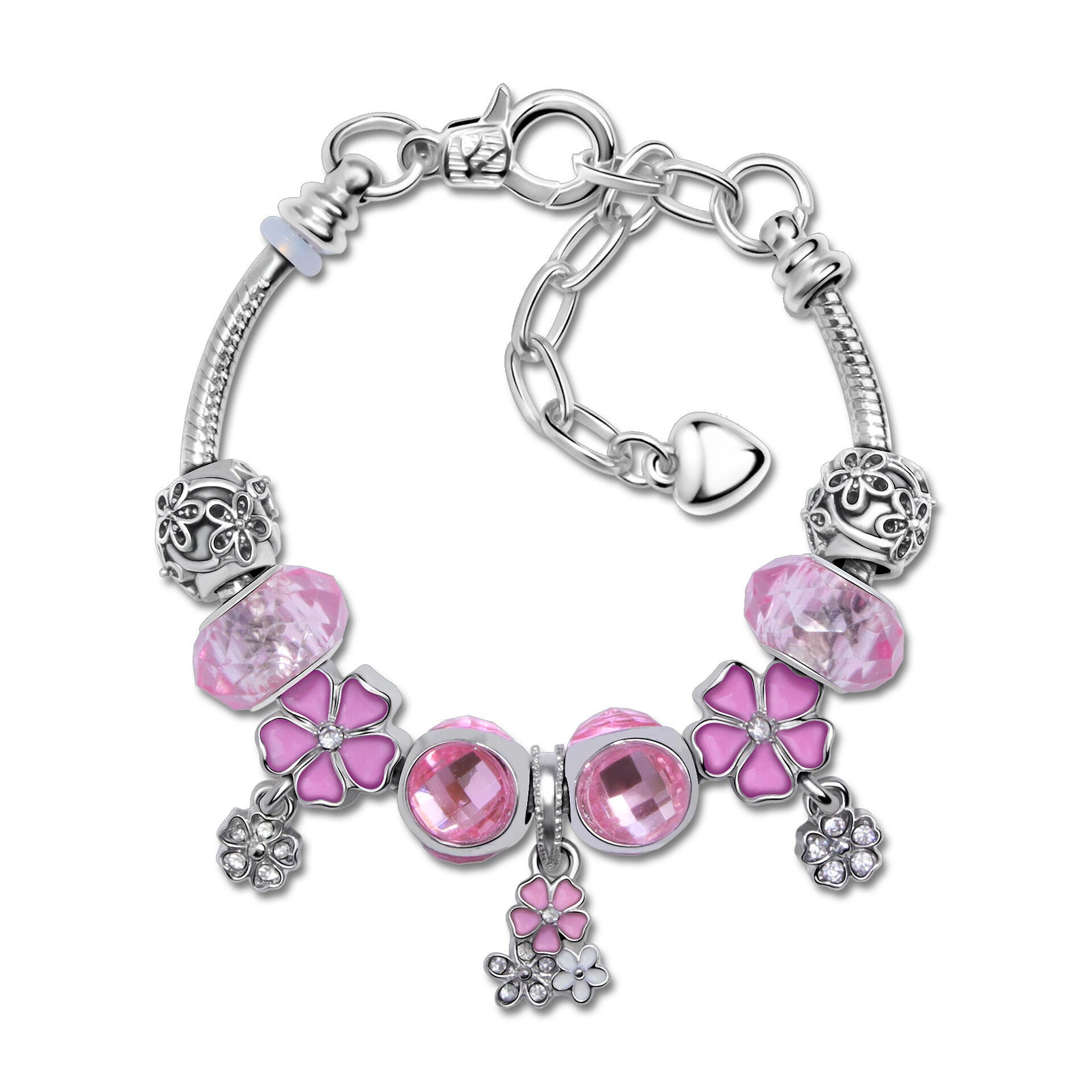 Romantic Floral Big Glass Bead Petal Pendant DIY Bracelet(pink-19cm)