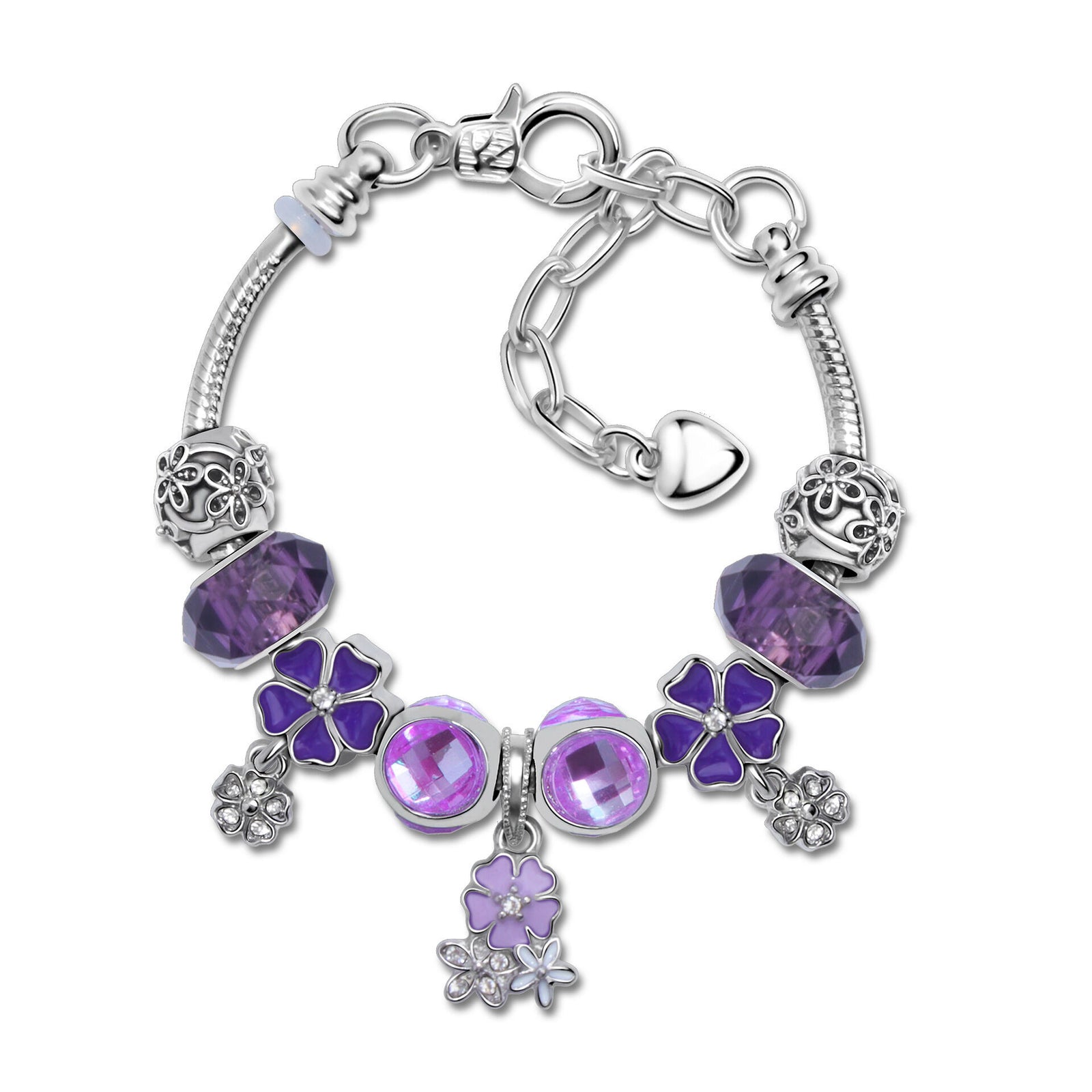 Romantic Floral Big Glass Bead Petal Pendant DIY Bracelet(purple-16cm)