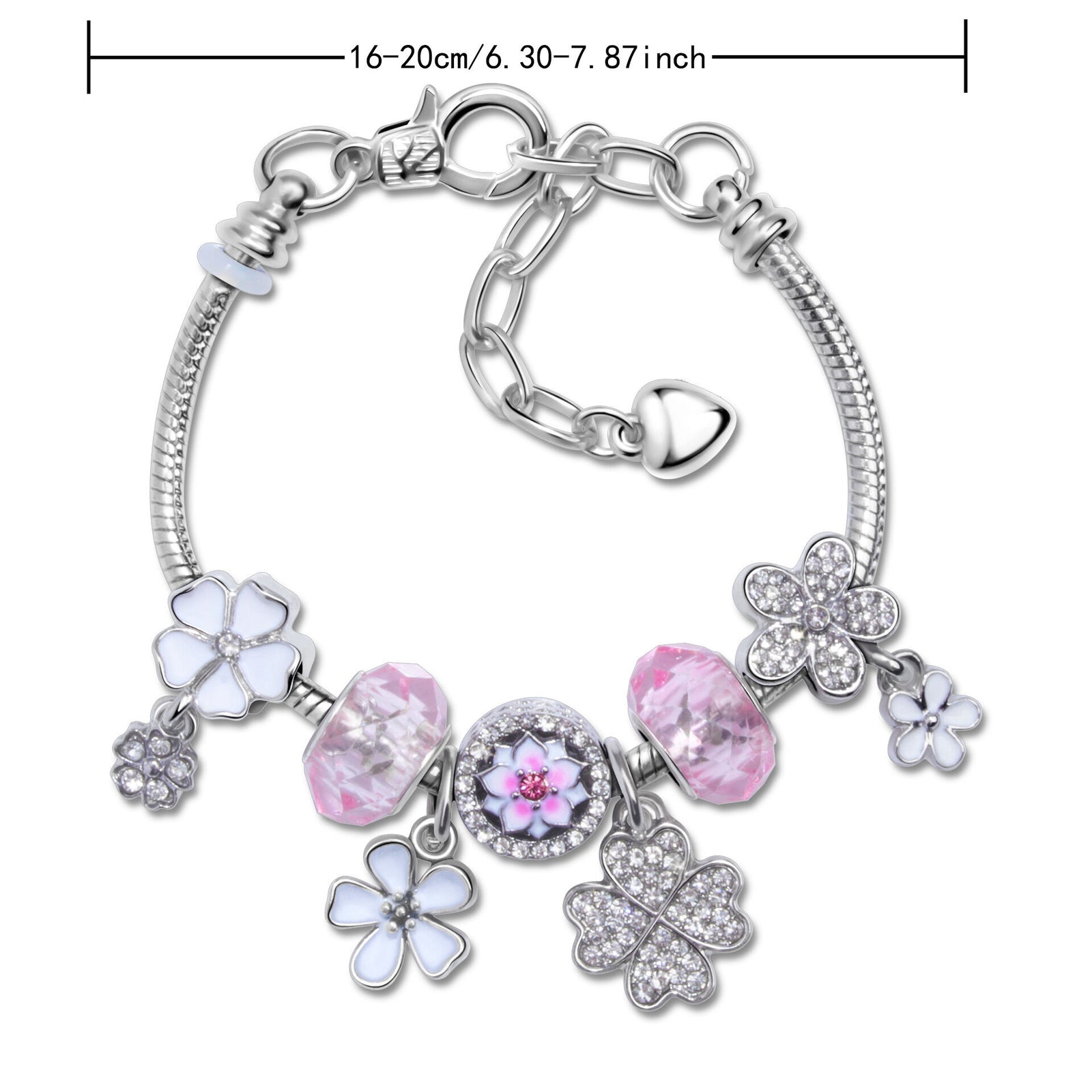 Chic Camellia Bead Charm DIY Bracelet with Crystal(pink flower-16cm)