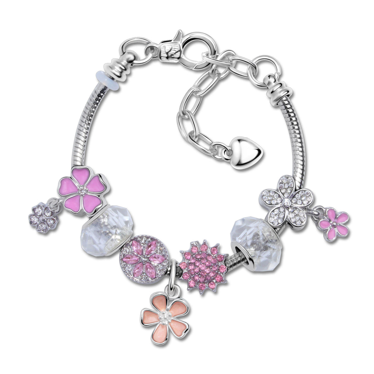 Chic Camellia Bead Charm DIY Bracelet with Crystal(pink flower-18cm)