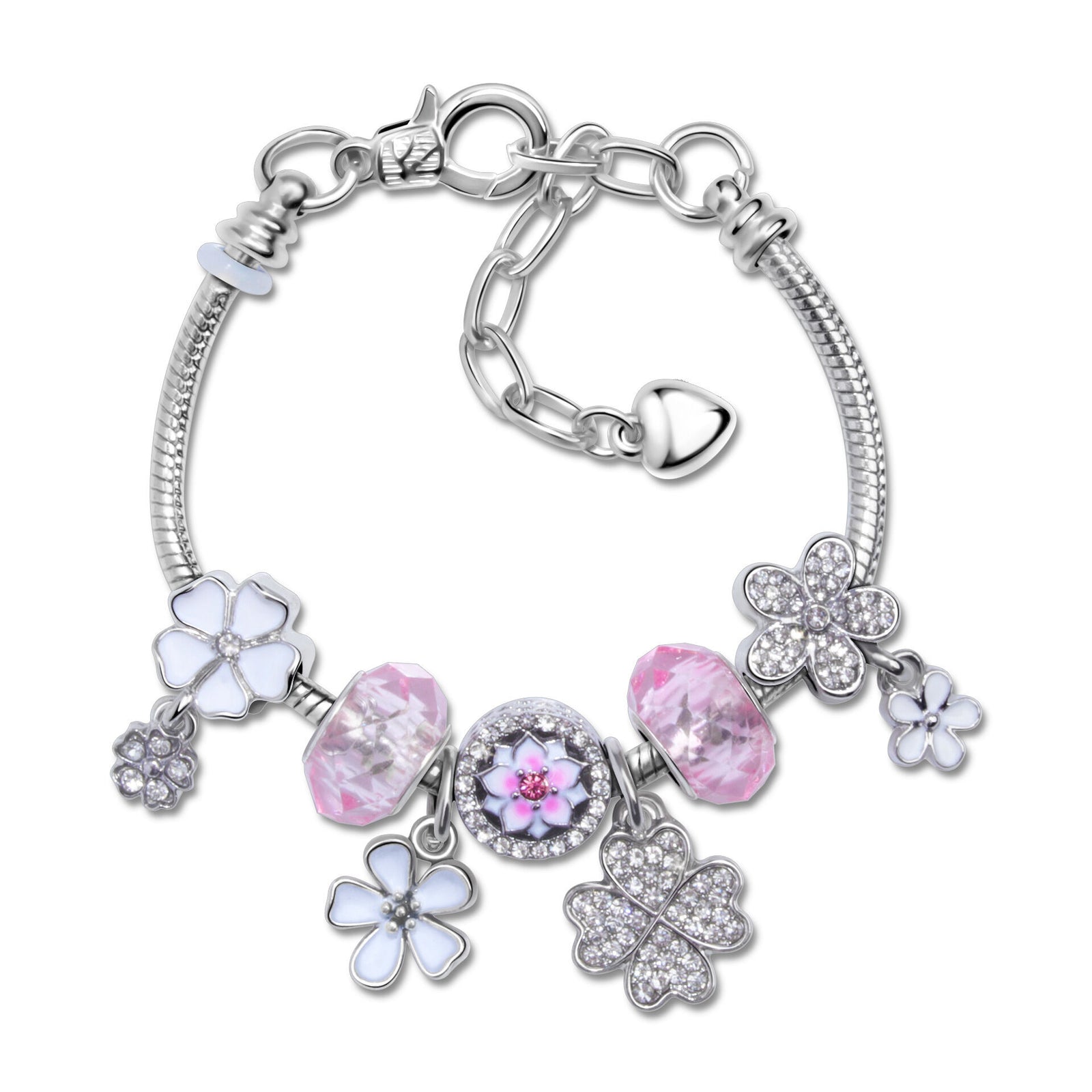Chic Camellia Bead Charm DIY Bracelet with Crystal(white flower-16cm)