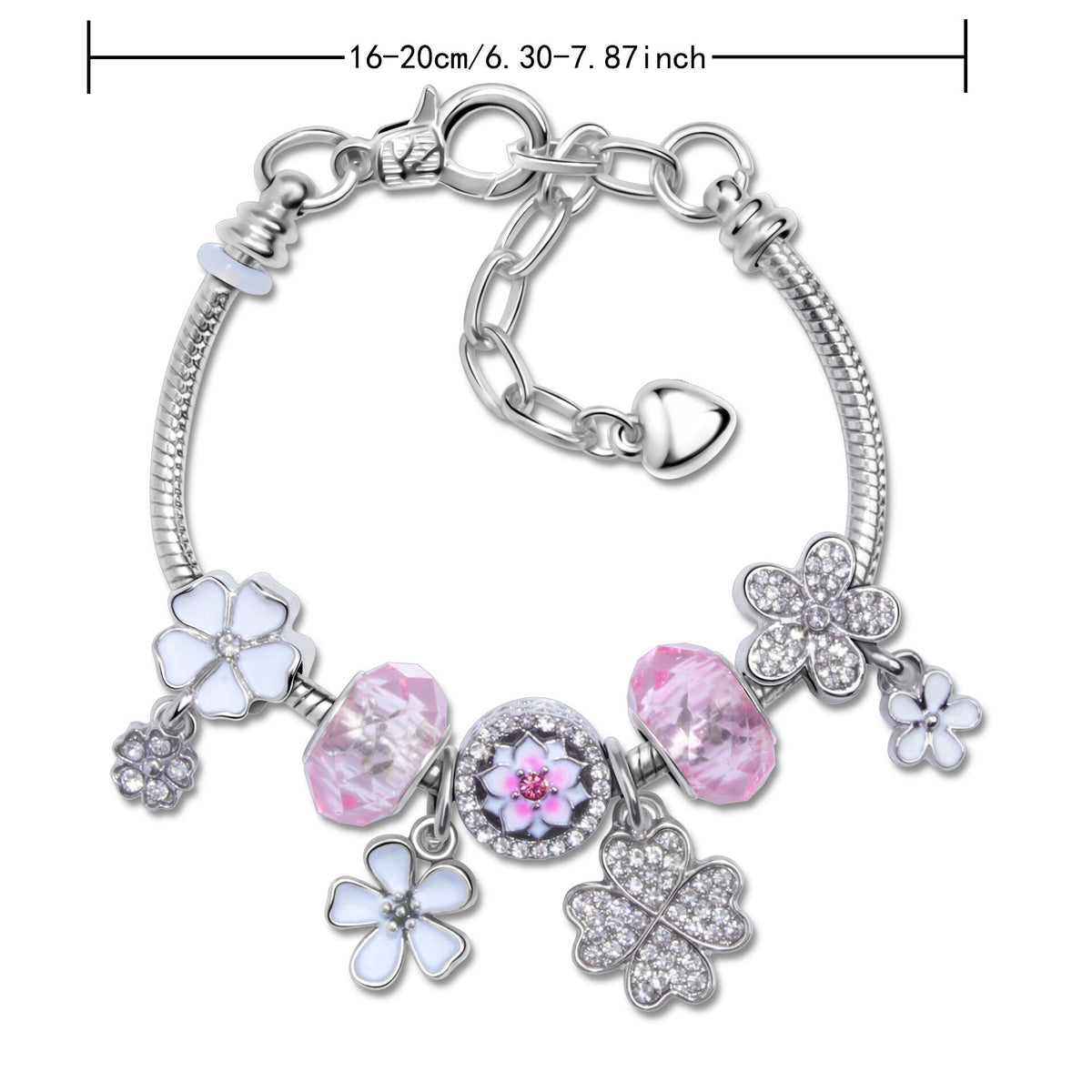 Chic Camellia Bead Charm DIY Bracelet with Crystal(white flower-19cm)