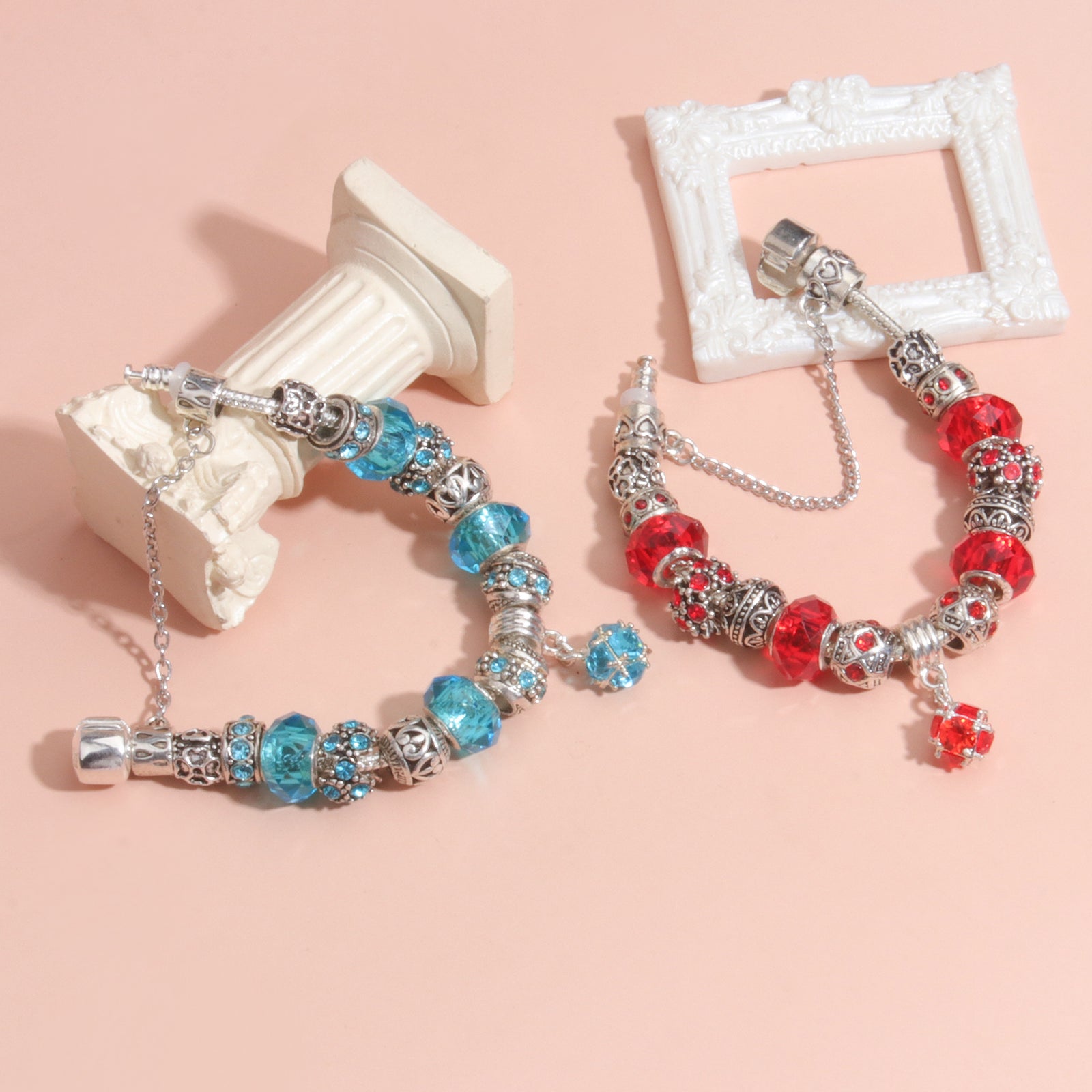 Ethnic Crystal Bead DIY Bracelet blue Alloy Electroplated Big Bead Bracelet(18cm)