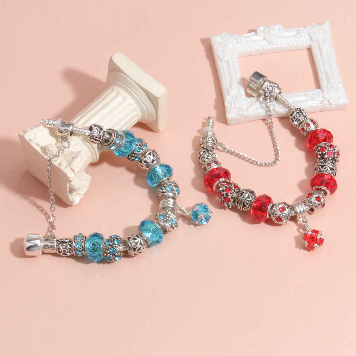 Ethnic Crystal Bead DIY Bracelet Red Alloy Electroplated Big Bead Bracelet(18cm)