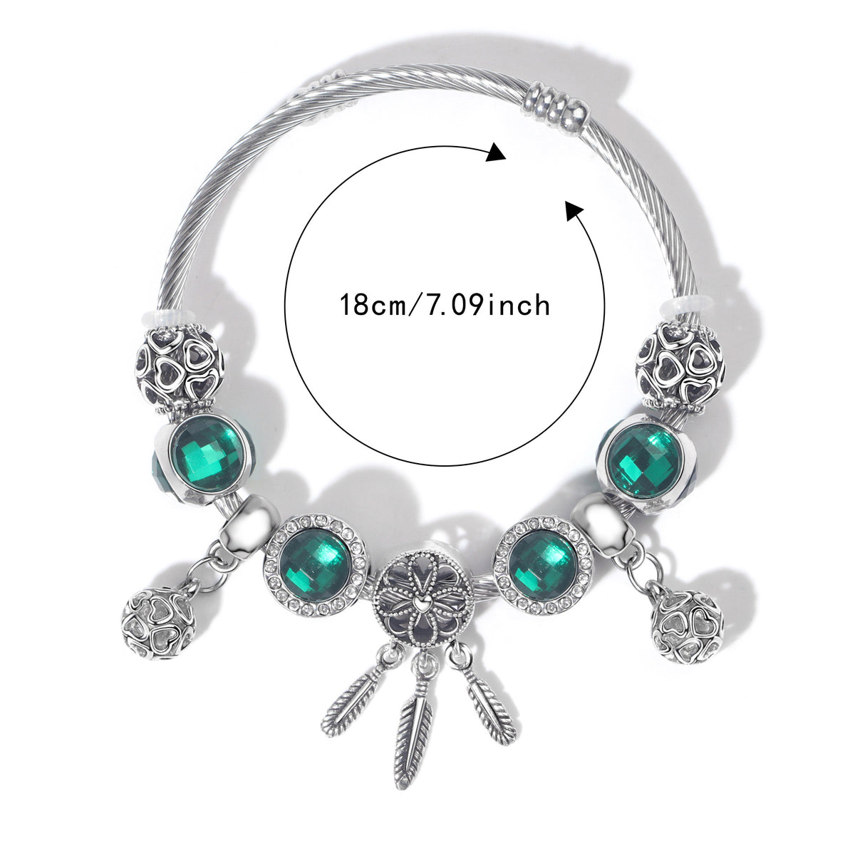 Luxury Light Green Emerald Crystal Hollow Heart Beaded DIY Bracelet(18cm)