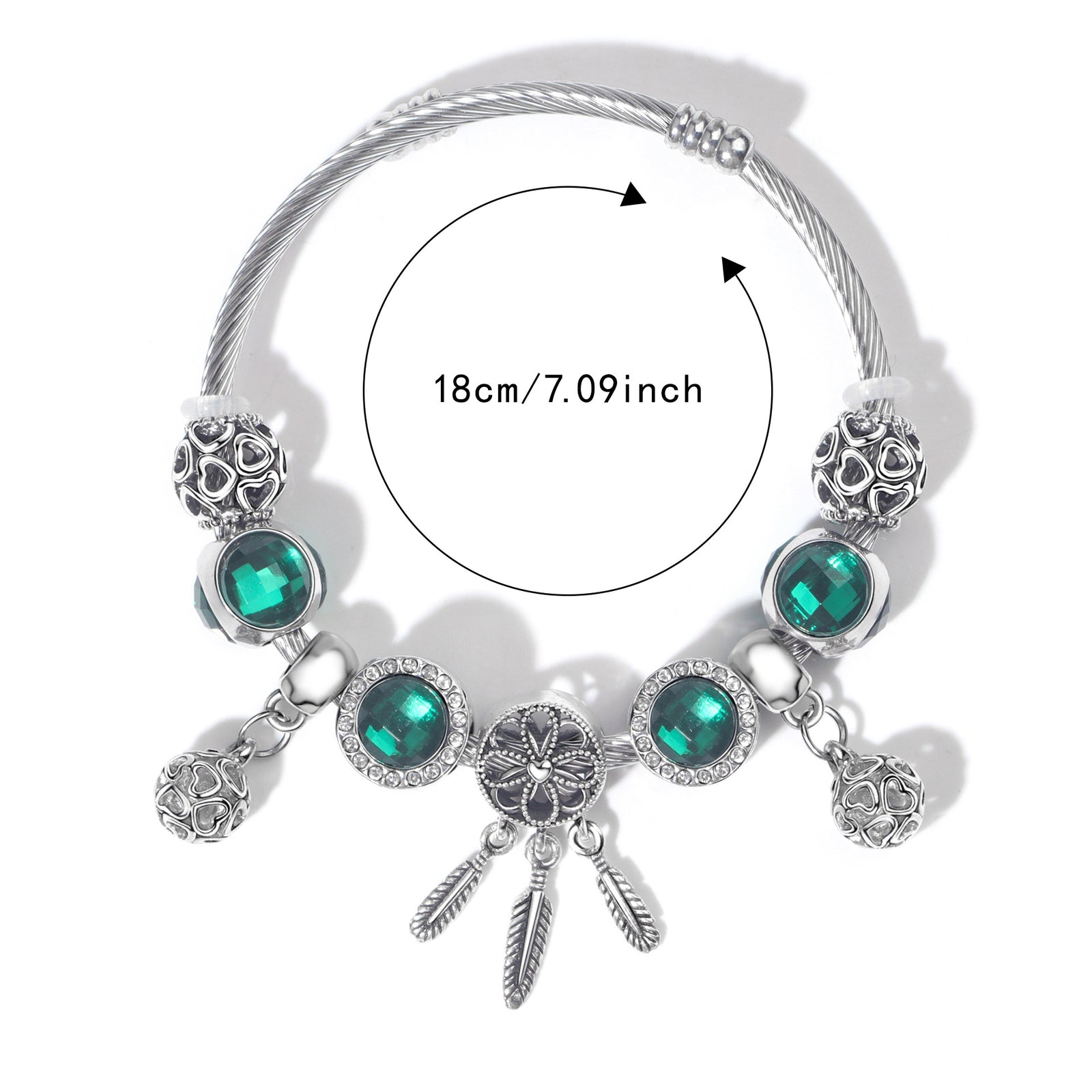 Luxury Light Green Emerald Crystal Hollow Heart Beaded DIY Bracelet(18cm)