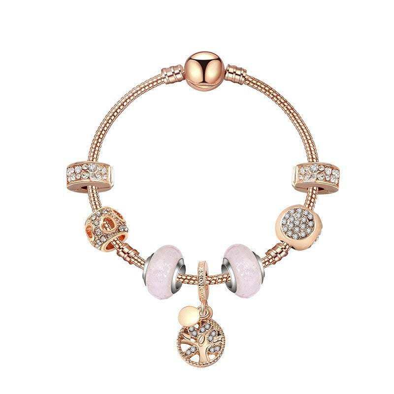 Gorgeous Rose Gold Bracelet with Crystal, Resin, Zircon &amp; Tree of Life Pendant(19cm)